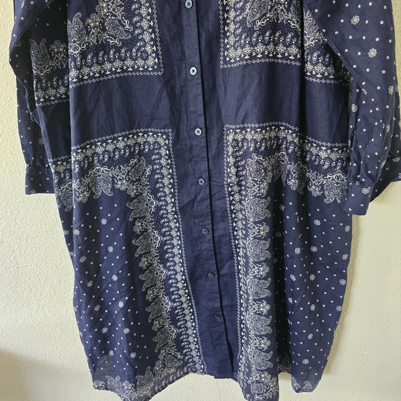Old Navy Bandana Print Dress Womens Sz 18 Plus Boho Blue Button Up Preppy - Picture 7 of 11